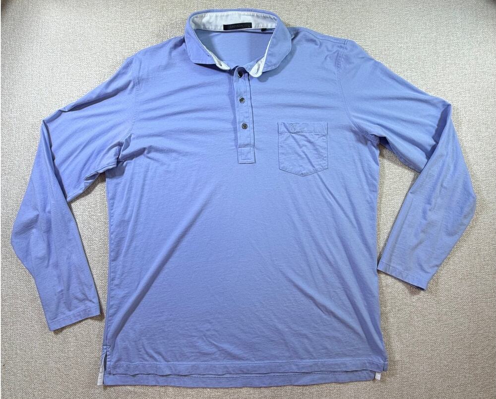 Greyson Men's Large Blue Long Sleeve 4 Button Performance Stretch Golf Polo Top